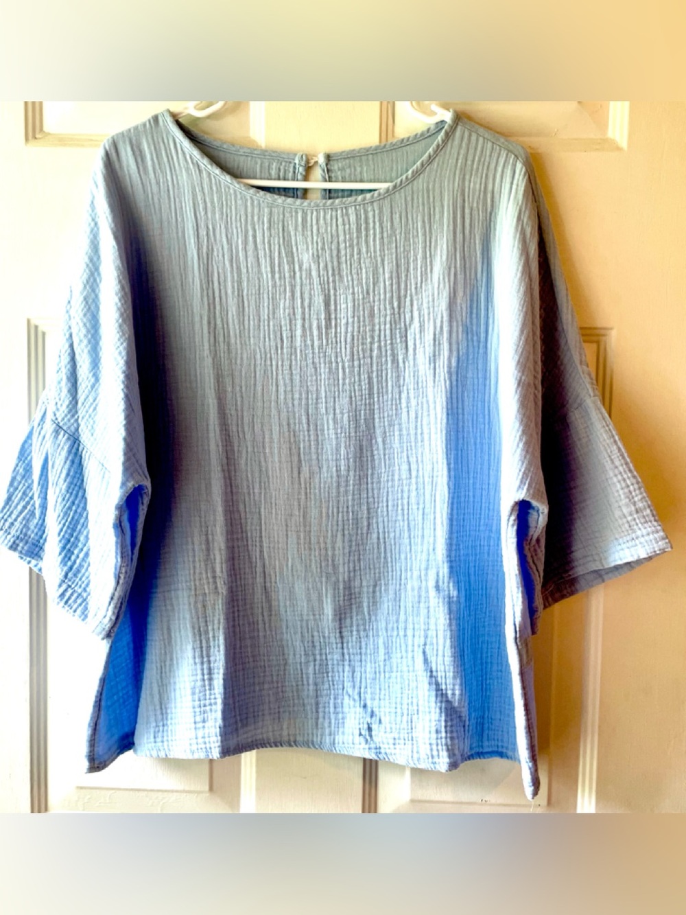 SHEIN Light Sky Blue 100% Cotton Crinkle Gauze Oversize Blouse Size Large Summer